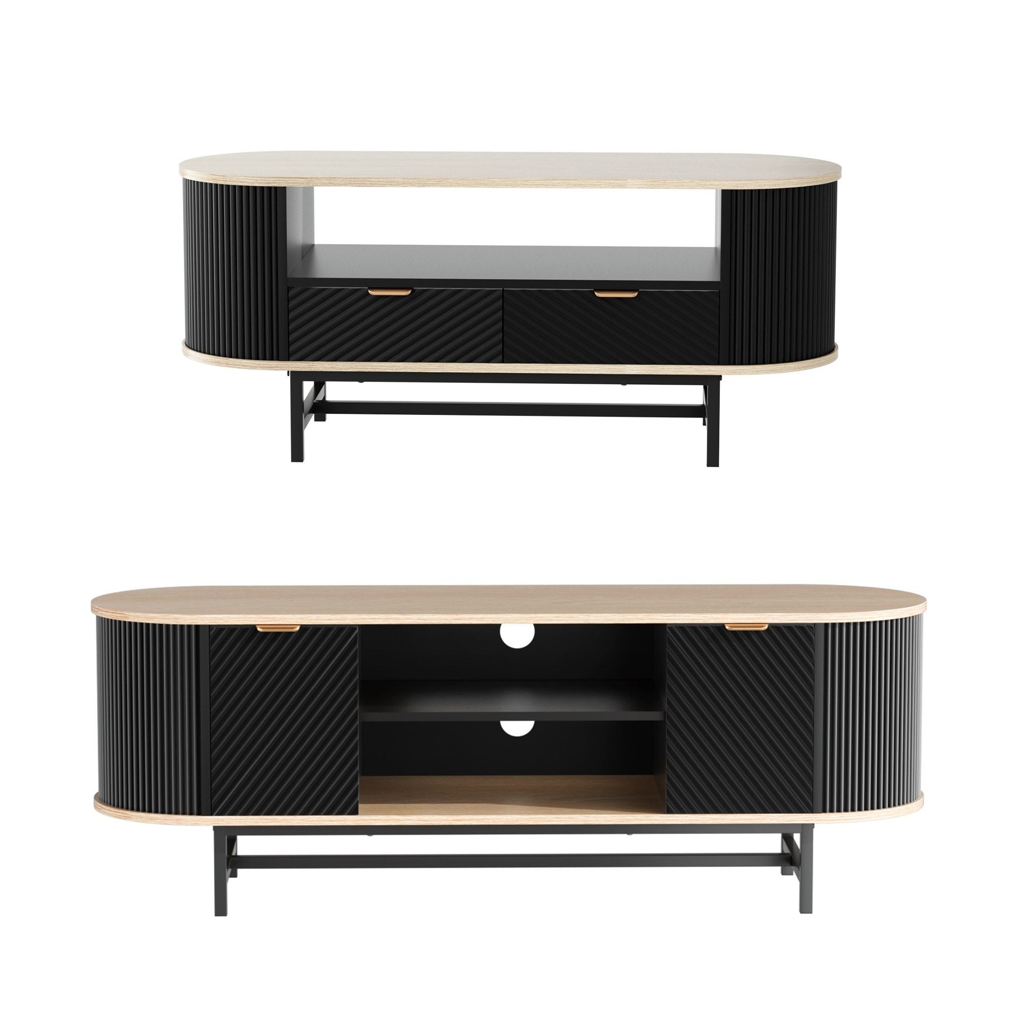 Artiss TV Unit &amp; Coffee Table Set Storage Drawers Shelves Black Pine-Furniture > Living Room > TV Units-PEROZ Accessories