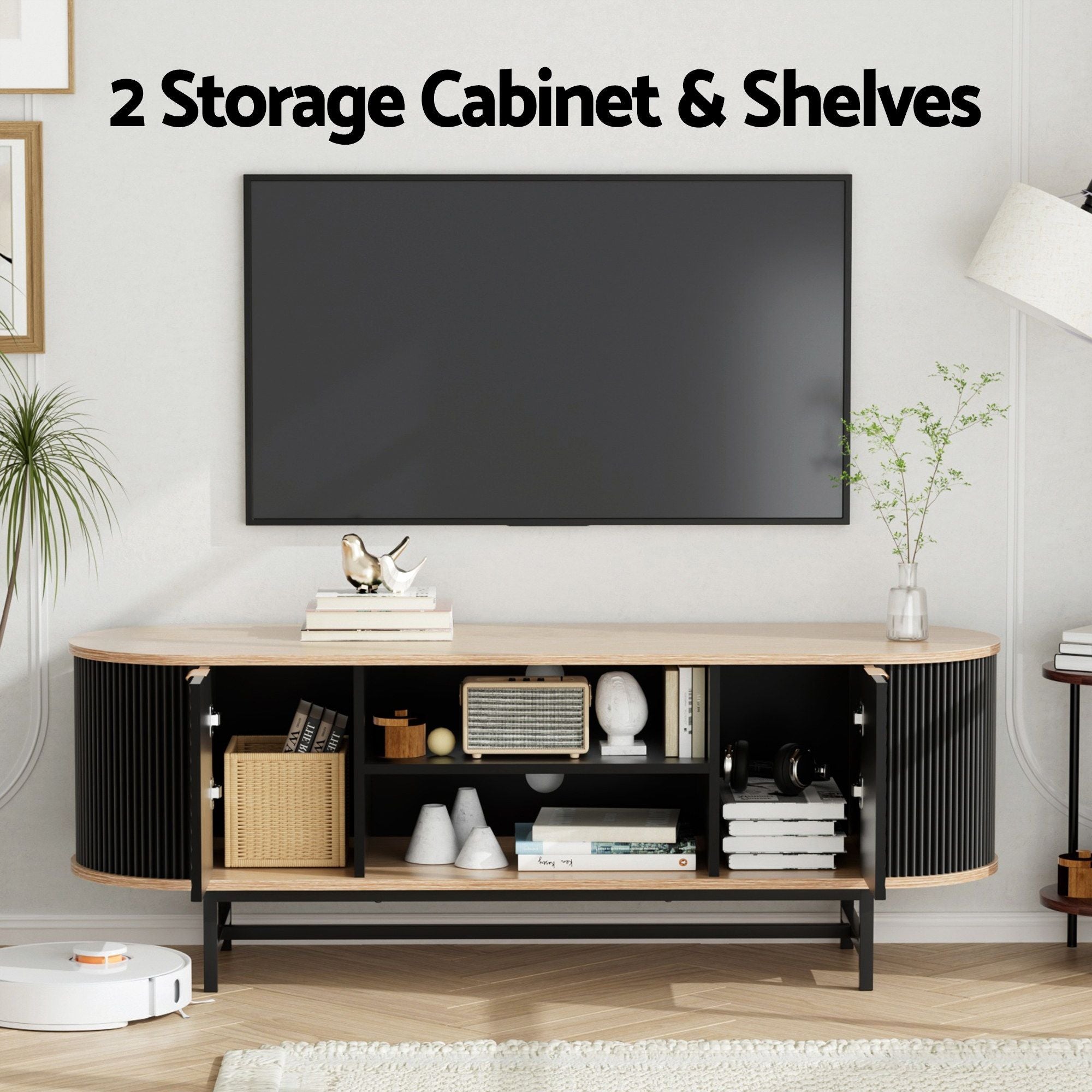 Artiss TV Unit &amp; Coffee Table Set Storage Drawers Shelves Black Pine-Furniture > Living Room > TV Units-PEROZ Accessories