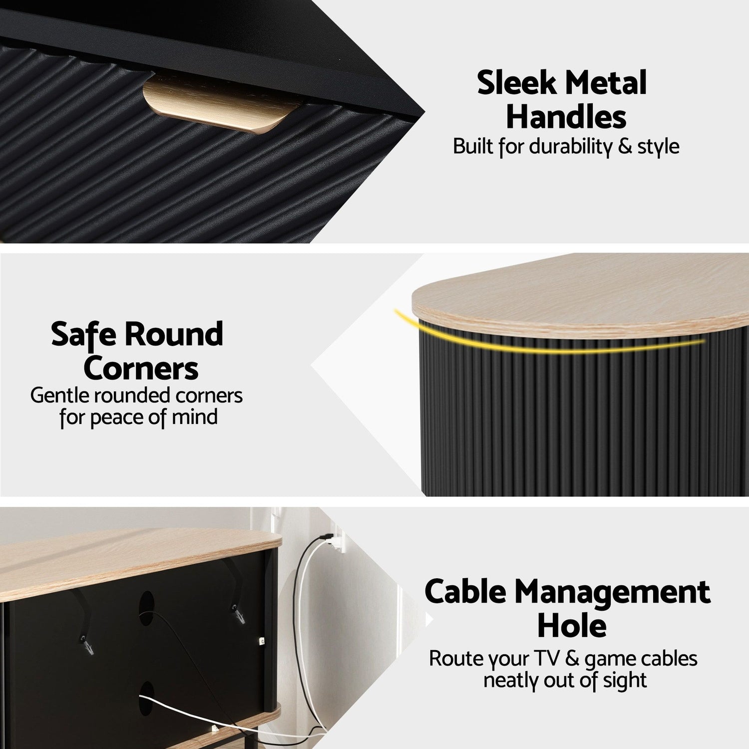 Artiss TV Unit &amp; Coffee Table Set Storage Drawers Shelves Black Pine-Furniture > Living Room > TV Units-PEROZ Accessories