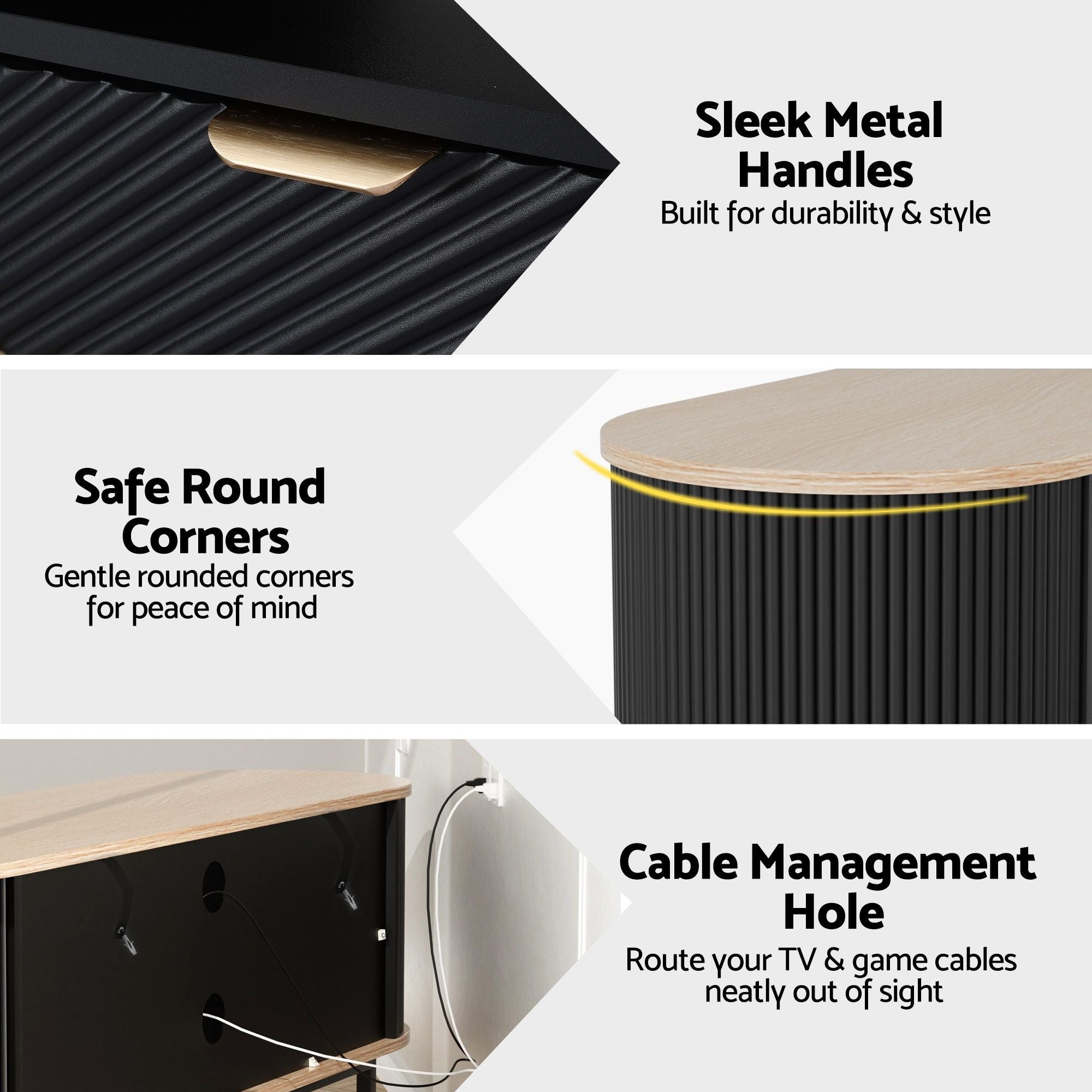 Artiss TV Unit &amp; Coffee Table Set Storage Drawers Shelves Black Pine-Furniture > Living Room > TV Units-PEROZ Accessories