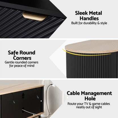Artiss TV Unit &amp; Coffee Table Set Storage Drawers Shelves Black Pine-Furniture > Living Room > TV Units-PEROZ Accessories