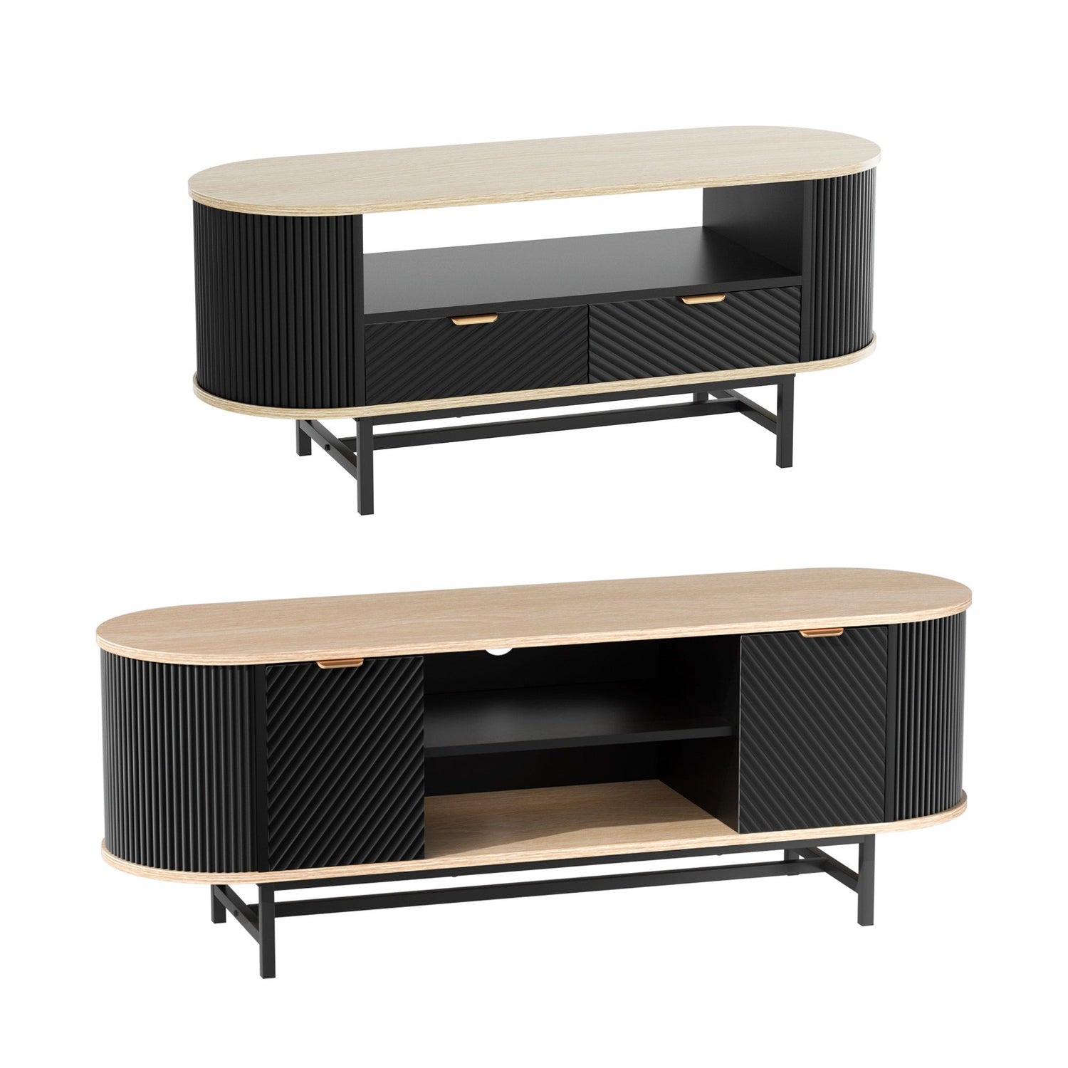 Artiss TV Unit &amp; Coffee Table Set Storage Drawers Shelves Black Pine-Furniture > Living Room > TV Units-PEROZ Accessories