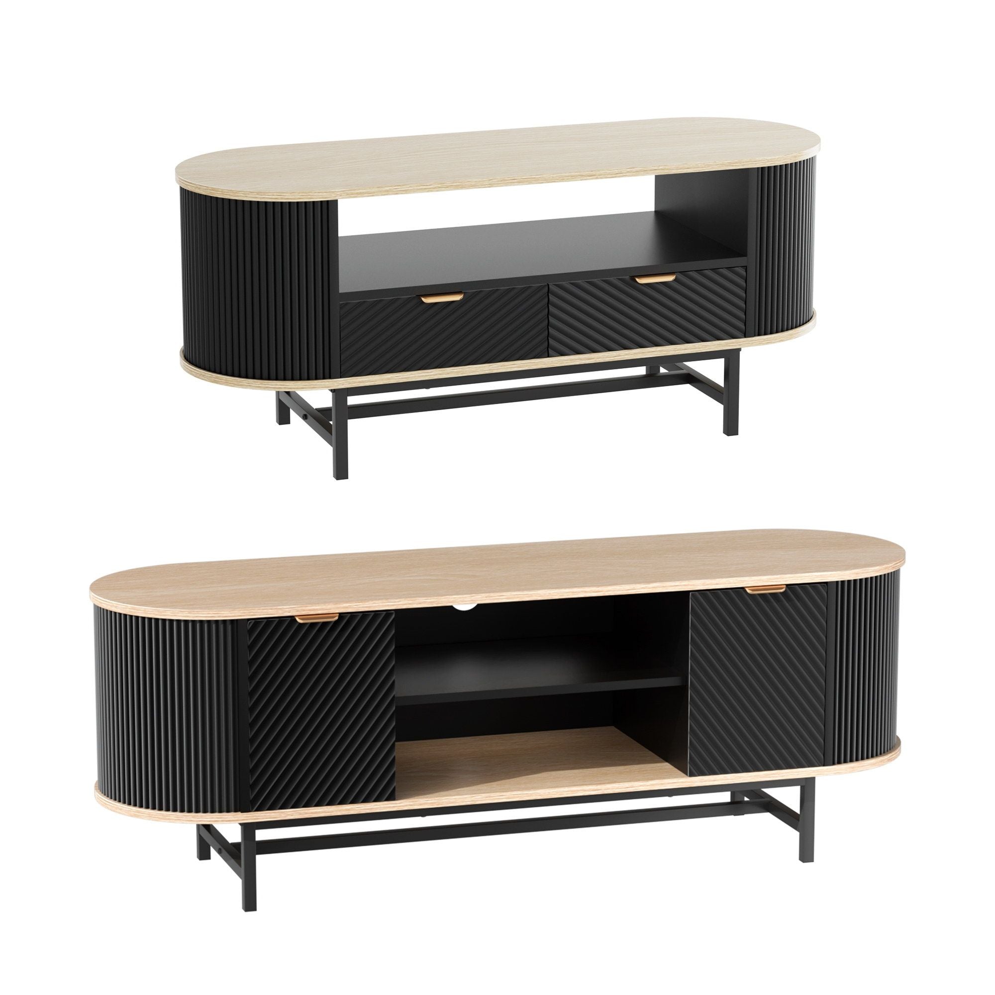 Artiss TV Unit &amp; Coffee Table Set Storage Drawers Shelves Black Pine-Furniture > Living Room > TV Units-PEROZ Accessories