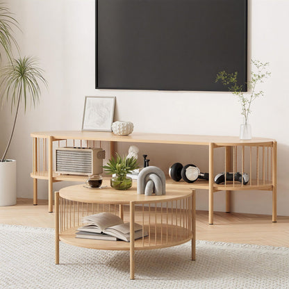 Artiss TV Unit &amp; Coffee Table Set Storage Shelf Pine-Furniture > Living Room > TV Units-PEROZ Accessories