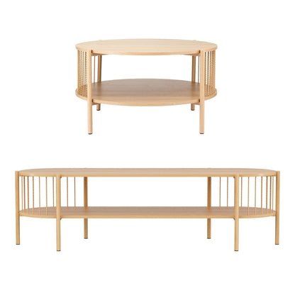 Artiss TV Unit &amp; Coffee Table Set Storage Shelf Pine-Furniture > Living Room > TV Units-PEROZ Accessories