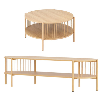 Artiss TV Unit &amp; Coffee Table Set Storage Shelf Pine-Furniture > Living Room > TV Units-PEROZ Accessories