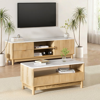 Artiss TV Unit &amp; Coffee Table Set Storage Drawers Pine-Furniture > Bedroom > Beds &amp; Bed Frames-PEROZ Accessories