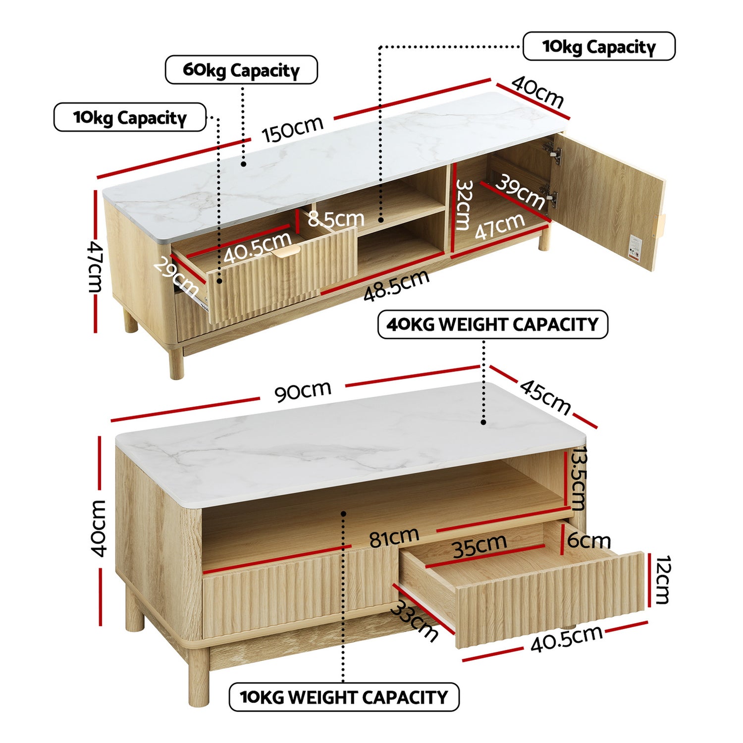 Artiss TV Unit &amp; Coffee Table Set Storage Drawers Pine-Furniture > Bedroom > Beds &amp; Bed Frames-PEROZ Accessories