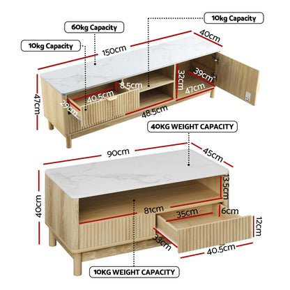Artiss TV Unit &amp; Coffee Table Set Storage Drawers Pine-Furniture > Bedroom > Beds &amp; Bed Frames-PEROZ Accessories