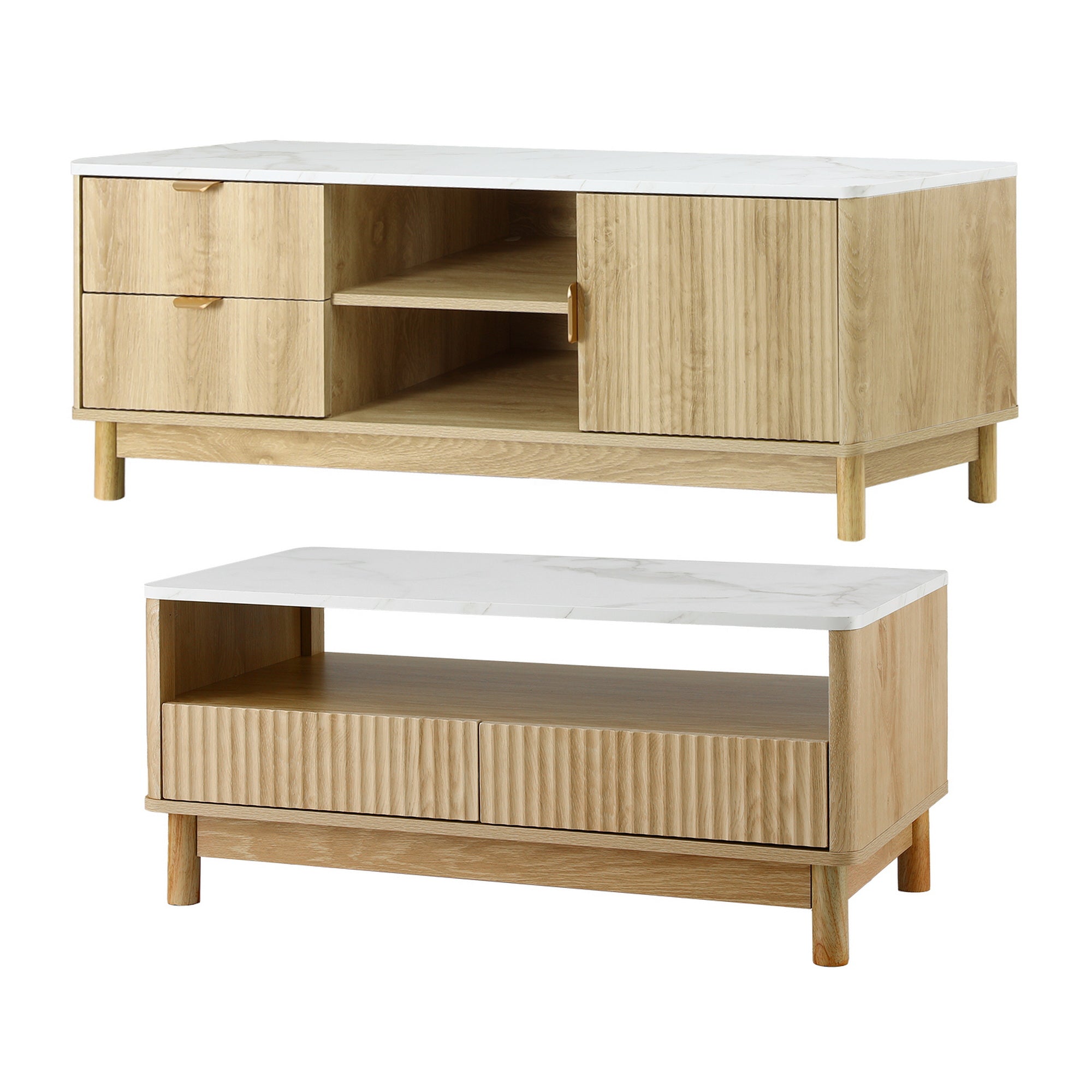 Artiss TV Unit &amp; Coffee Table Set Storage Drawers Pine-Furniture > Bedroom > Beds &amp; Bed Frames-PEROZ Accessories