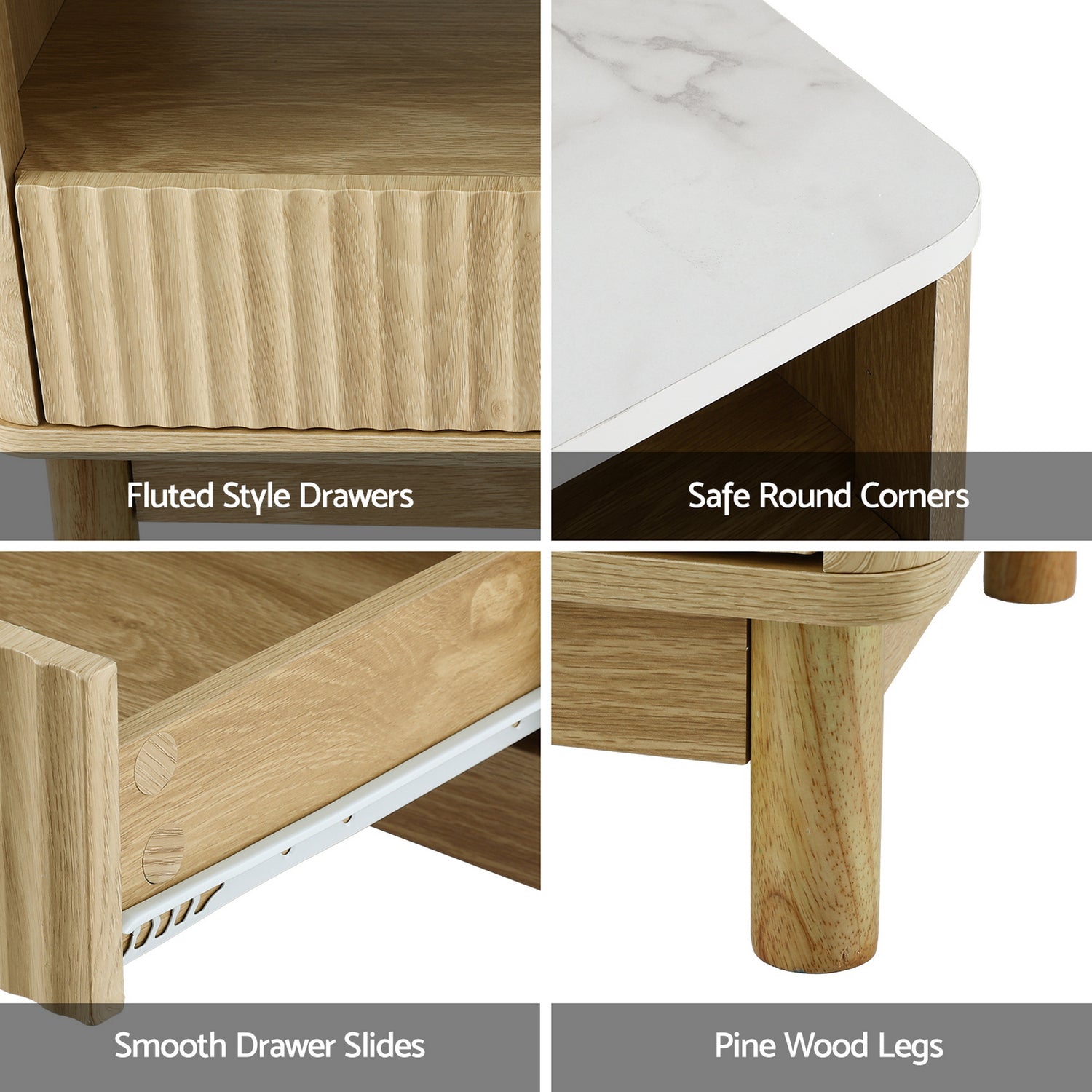 Artiss TV Unit &amp; Coffee Table Set Storage Drawers Pine-Furniture > Bedroom > Beds &amp; Bed Frames-PEROZ Accessories