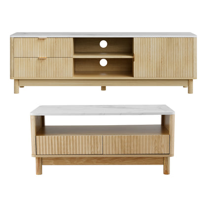 Artiss TV Unit &amp; Coffee Table Set Storage Drawers Pine-Furniture > Bedroom > Beds &amp; Bed Frames-PEROZ Accessories