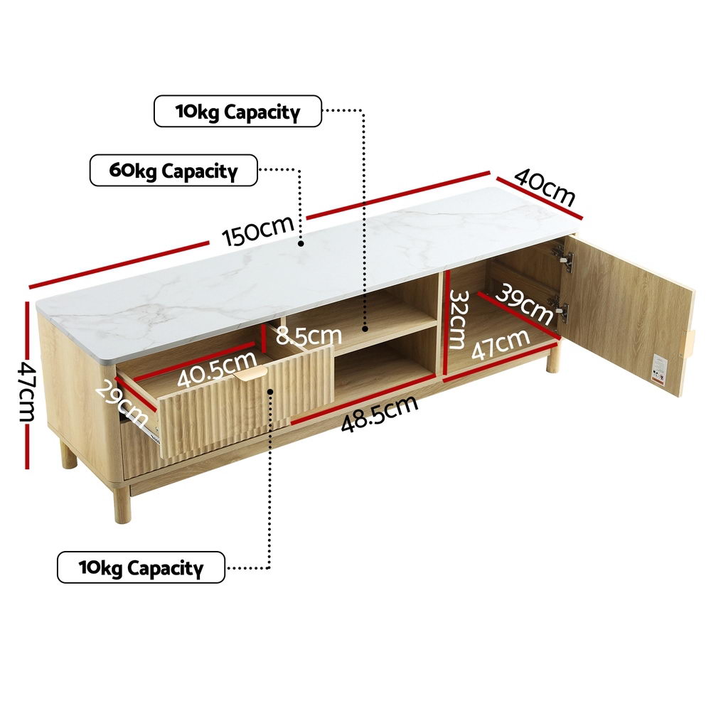 Artiss TV Unit Entertainment Unit Storage Drawer Shelf 150cm Pine-Furniture &gt; Living Room &gt; TV Units-PEROZ Accessories