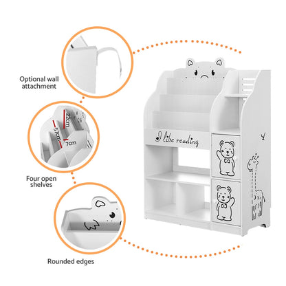 Keezi 4 Tiers Kids Bookshelf Storage Children Bookcase Toy Organiser Display-Baby &amp; Kids &gt; Kid&