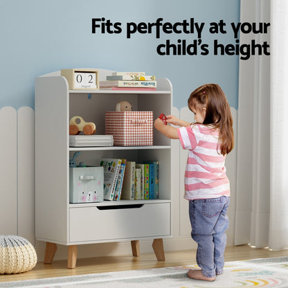 Keezi Kids Bookshelf 3 Tiers Storage Children Bookcase Toys Organiser Drawer-Baby &amp; Kids &gt; Kid&