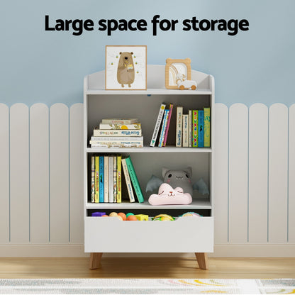 Keezi Kids Bookshelf 3 Tiers Storage Children Bookcase Toys Organiser Drawer-Baby &amp; Kids &gt; Kid&