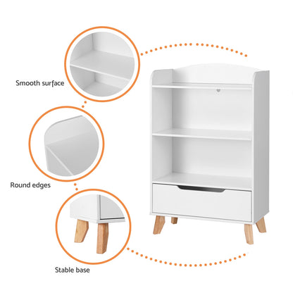Keezi Kids Bookshelf 3 Tiers Storage Children Bookcase Toys Organiser Drawer-Baby &amp; Kids &gt; Kid&