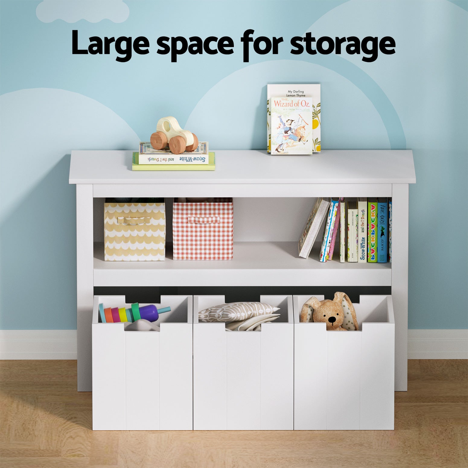 Keezi Kids Bookshelf 3 Drawers Storage Children Bookcase Toy Organiser Display-Baby &amp; Kids &gt; Kid&