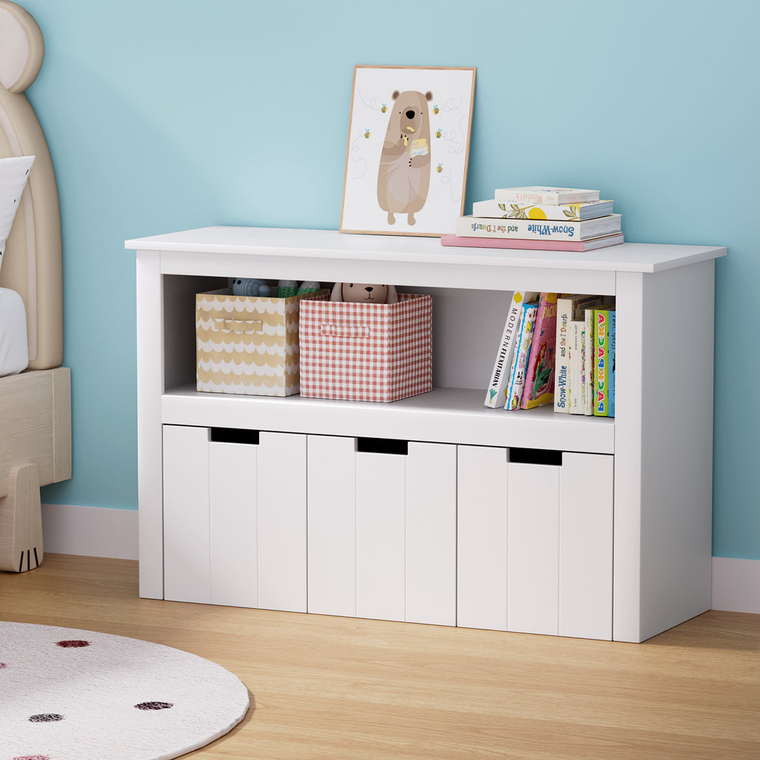 Keezi Kids Bookshelf 3 Drawers Storage Children Bookcase Toy Organiser Display-Baby &amp; Kids &gt; Kid&