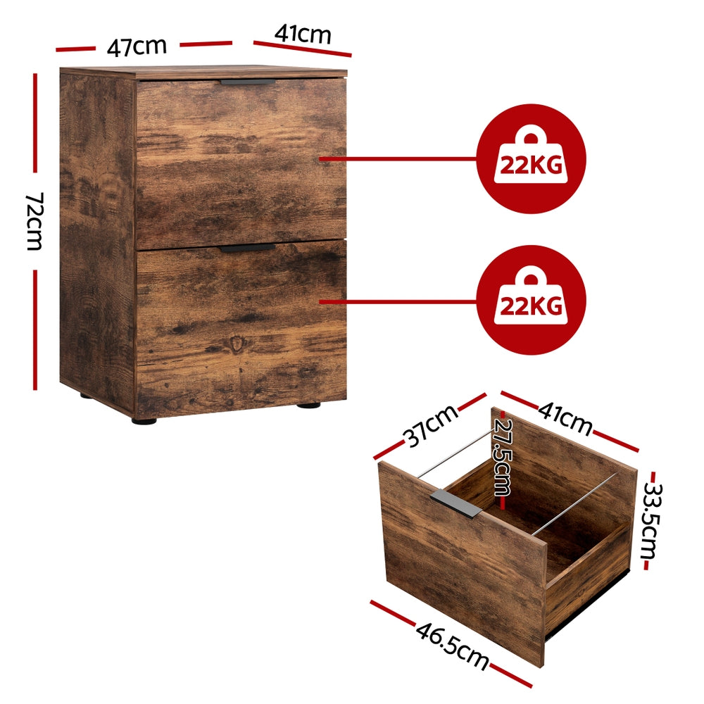Artiss Filing Cabinet Files Storage Office Shelves File Organiser Rustic Brown 2 Drawer-Furniture &gt; Office &gt; Storage Cabinets-PEROZ Accessories