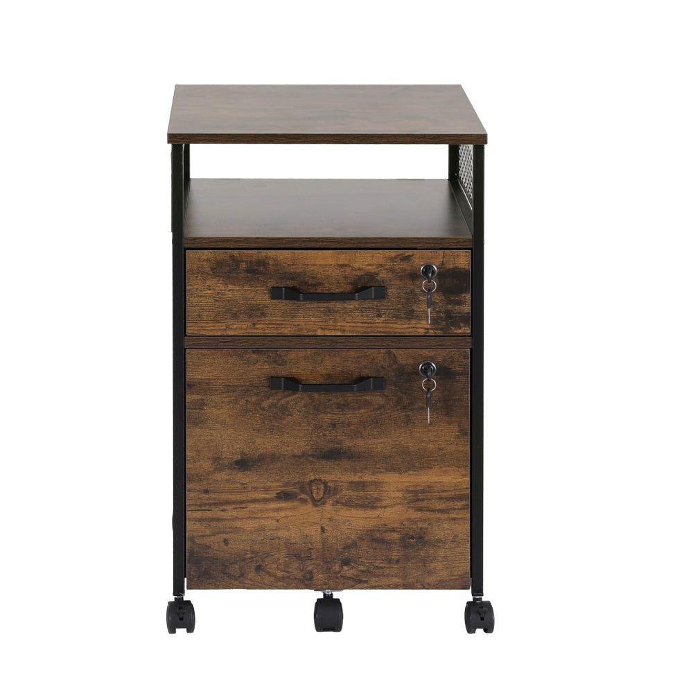 Artiss Filing Cabinet File Cabinet with Wheels 2 Drawer Storage Rustic Brown-Furniture &gt; Bathroom &gt; Bathroom Cabinets, Cupboards &amp; Storage-PEROZ Accessories