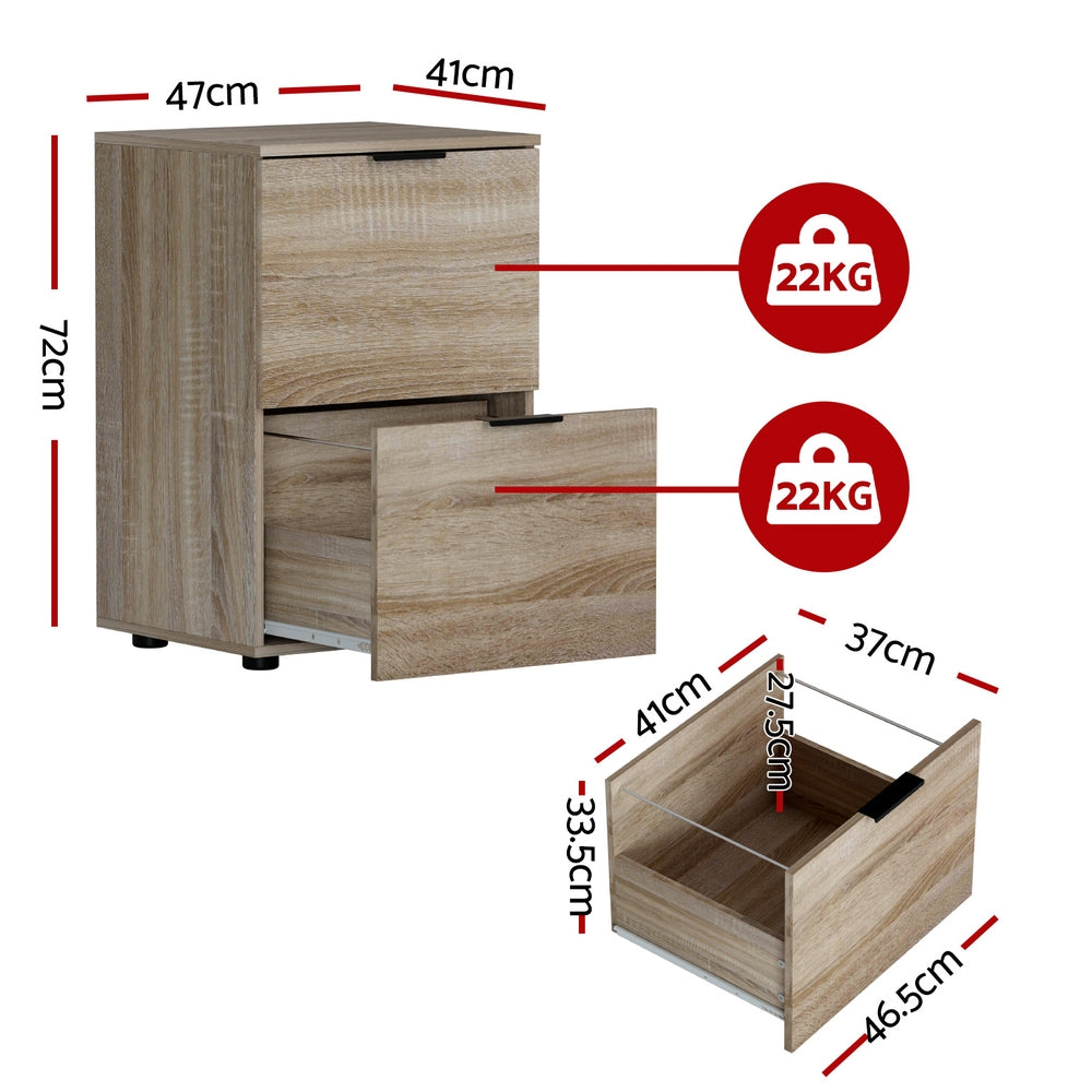 Artiss Filing Cabinet Files Storage Office Shelves File Organiser Oak 2 Drawer-Home &amp; Garden &gt; Home Office Accessories &gt; Filing &amp; Organisation-PEROZ Accessories