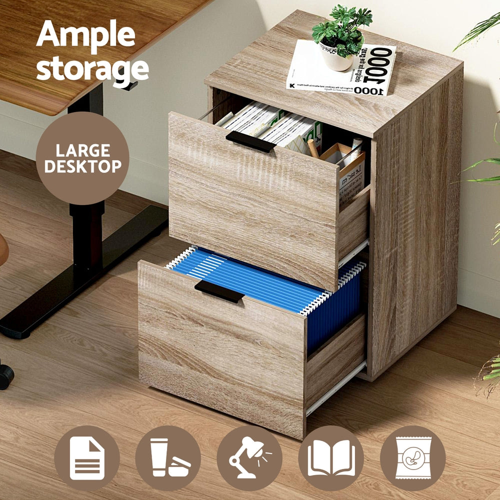 Artiss Filing Cabinet Files Storage Office Shelves File Organiser Oak 2 Drawer-Home &amp; Garden &gt; Home Office Accessories &gt; Filing &amp; Organisation-PEROZ Accessories
