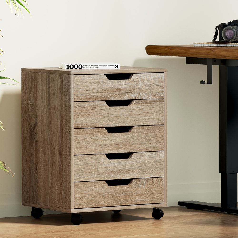Artiss 5-Drawer Filing Cabinet Mobile Rolling Storage Cabinet Chest of Drawers Stand Scratch Beige-Furniture &gt; Office &gt; Storage Cabinets-PEROZ Accessories