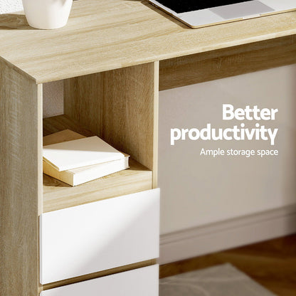 Artiss Computer Desk Drawer Cabinet L-Shape Oak 136CM-Office Desks-PEROZ Accessories