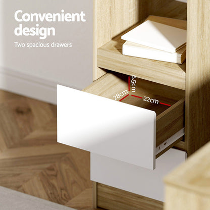 Artiss Computer Desk Drawer Cabinet L-Shape Oak 136CM-Office Desks-PEROZ Accessories