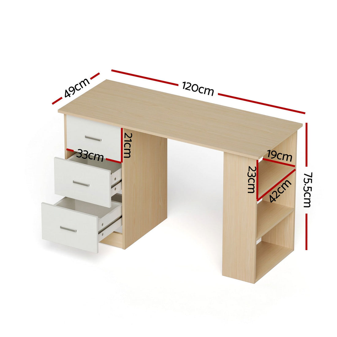 Artiss Computer Desk Drawer Shelf Oak White 120CM-Furniture > Office > Desks-PEROZ Accessories