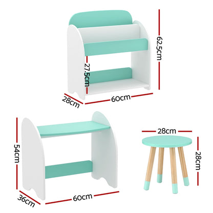 Keezi Kids Bookshelf 2 In 1 Table Chair Set Bookcase Toys Shelves Children Organiser-Baby &amp; Kids &gt; Kid&