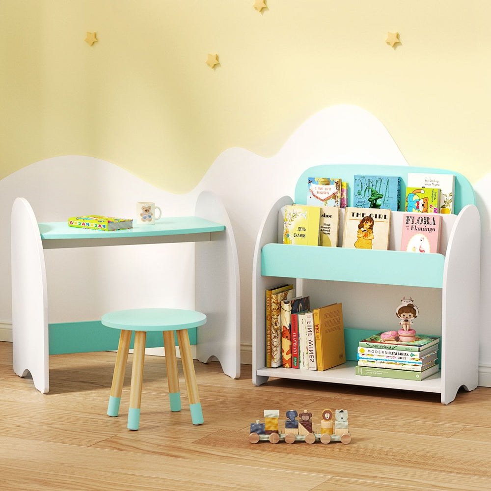 Keezi Kids Bookshelf 2 In 1 Table Chair Set Bookcase Toys Shelves Children Organiser-Baby &amp; Kids &gt; Kid&