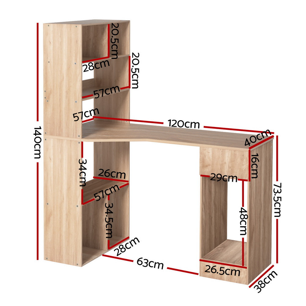 Artiss Computer Desk Bookshelf Drawer Cabinet Oak 120CM-Furniture &gt; Office &gt; Desks-PEROZ Accessories
