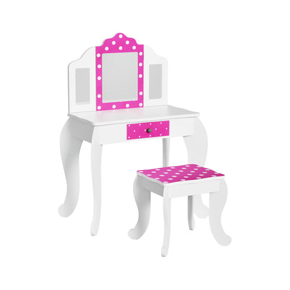 Keezi Kids Dressing Table Vanity Makeup Chair Set Wooden 3 Mirror Drawer Pink-Baby &amp; Kids &gt; Kid&