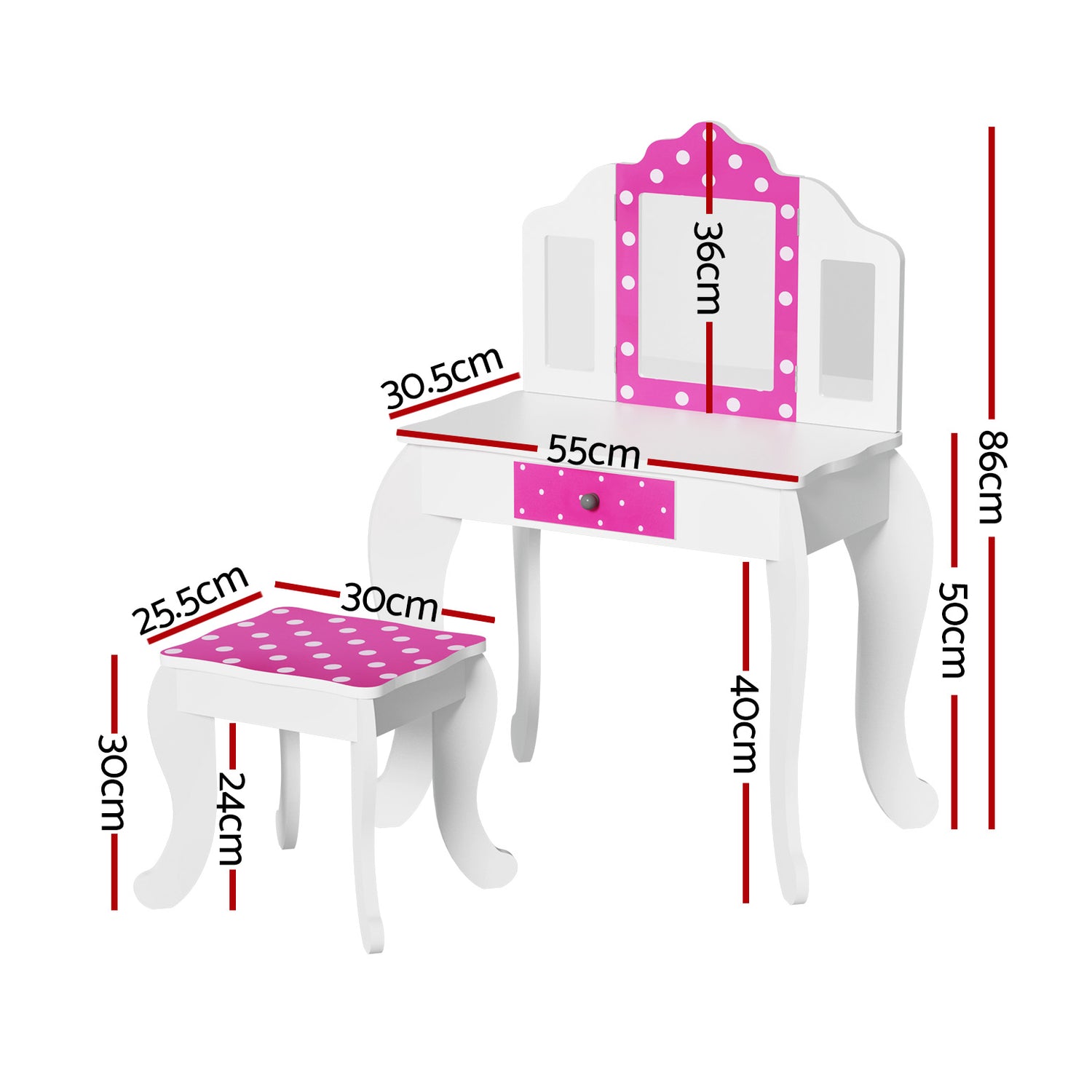 Keezi Kids Dressing Table Vanity Makeup Chair Set Wooden 3 Mirror Drawer Pink-Baby &amp; Kids &gt; Kid&