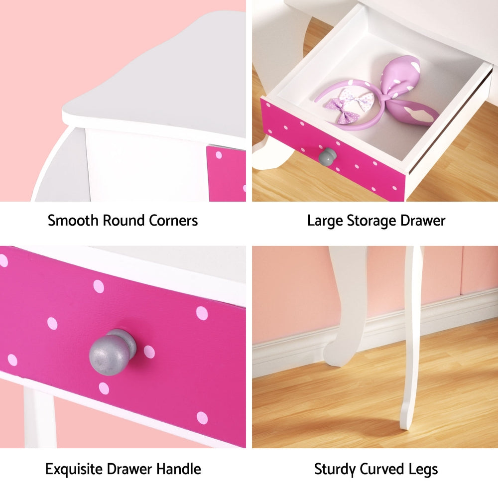 Keezi Kids Dressing Table Vanity Makeup Chair Set Wooden 3 Mirror Drawer Pink-Baby &amp; Kids &gt; Kid&