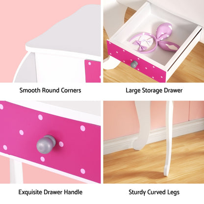 Keezi Kids Dressing Table Vanity Makeup Chair Set Wooden 3 Mirror Drawer Pink-Baby &amp; Kids &gt; Kid&
