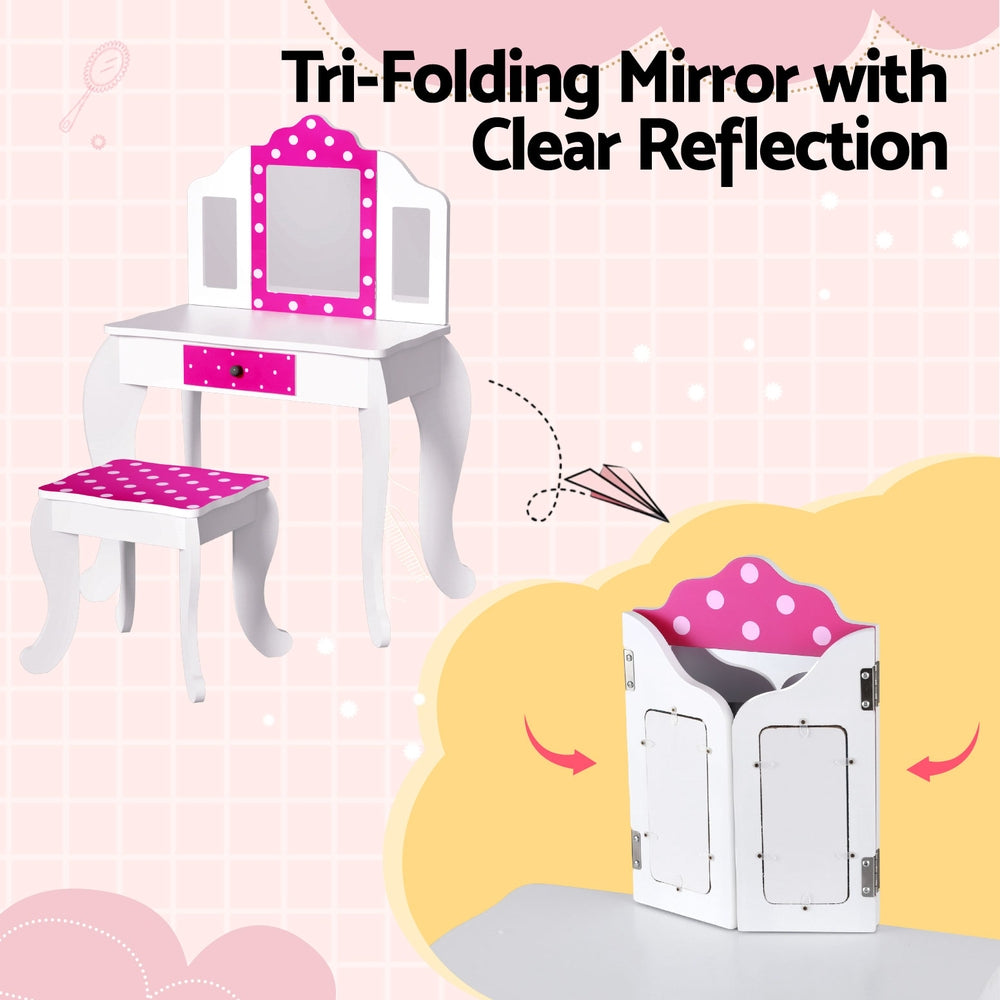 Keezi Kids Dressing Table Vanity Makeup Chair Set Wooden 3 Mirror Drawer Pink-Baby &amp; Kids &gt; Kid&