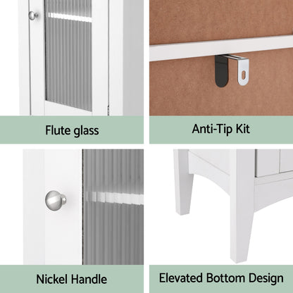 Artiss Bathroom Storage Cabinet 160cm Tall Slim Floor Cupboard Toilet Glass Door White-Furniture &gt; Bathroom &gt; Bathroom Cabinets, Cupboards &amp; Storage-PEROZ Accessories