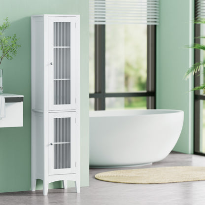 Artiss Bathroom Storage Cabinet 160cm Tall Slim Floor Cupboard Toilet Glass Door White-Furniture &gt; Bathroom &gt; Bathroom Cabinets, Cupboards &amp; Storage-PEROZ Accessories