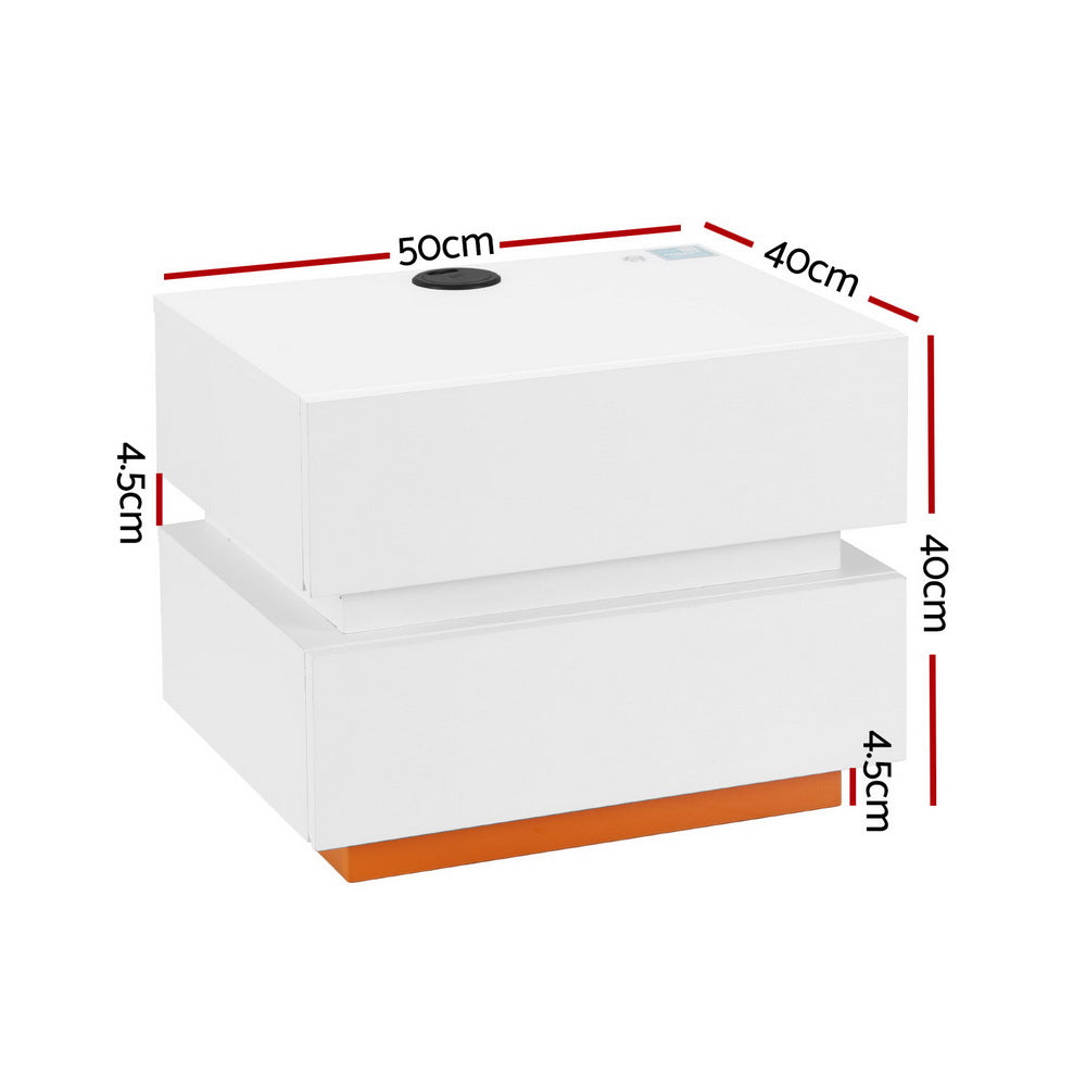 Artiss Smart Bedside Table LED Wireless Charging Ada-Furniture &gt; Bedroom &gt; Bedside Tables-PEROZ Accessories