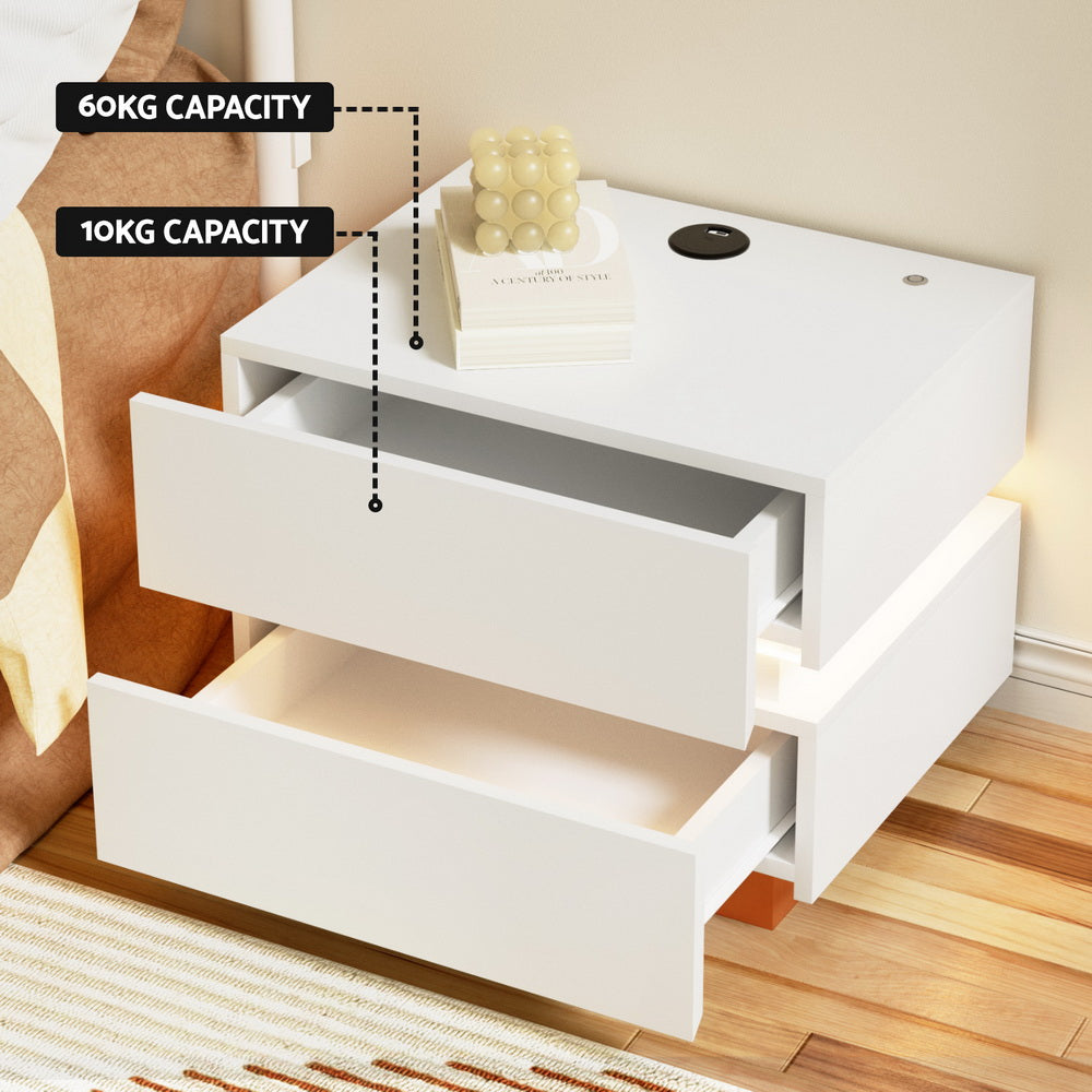 Artiss Smart Bedside Table LED Wireless Charging Ada-Furniture &gt; Bedroom &gt; Bedside Tables-PEROZ Accessories