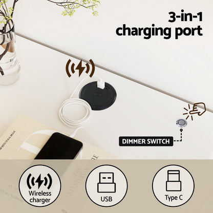 Artiss Smart Bedside Table LED Wireless Charging Ada-Furniture &gt; Bedroom &gt; Bedside Tables-PEROZ Accessories