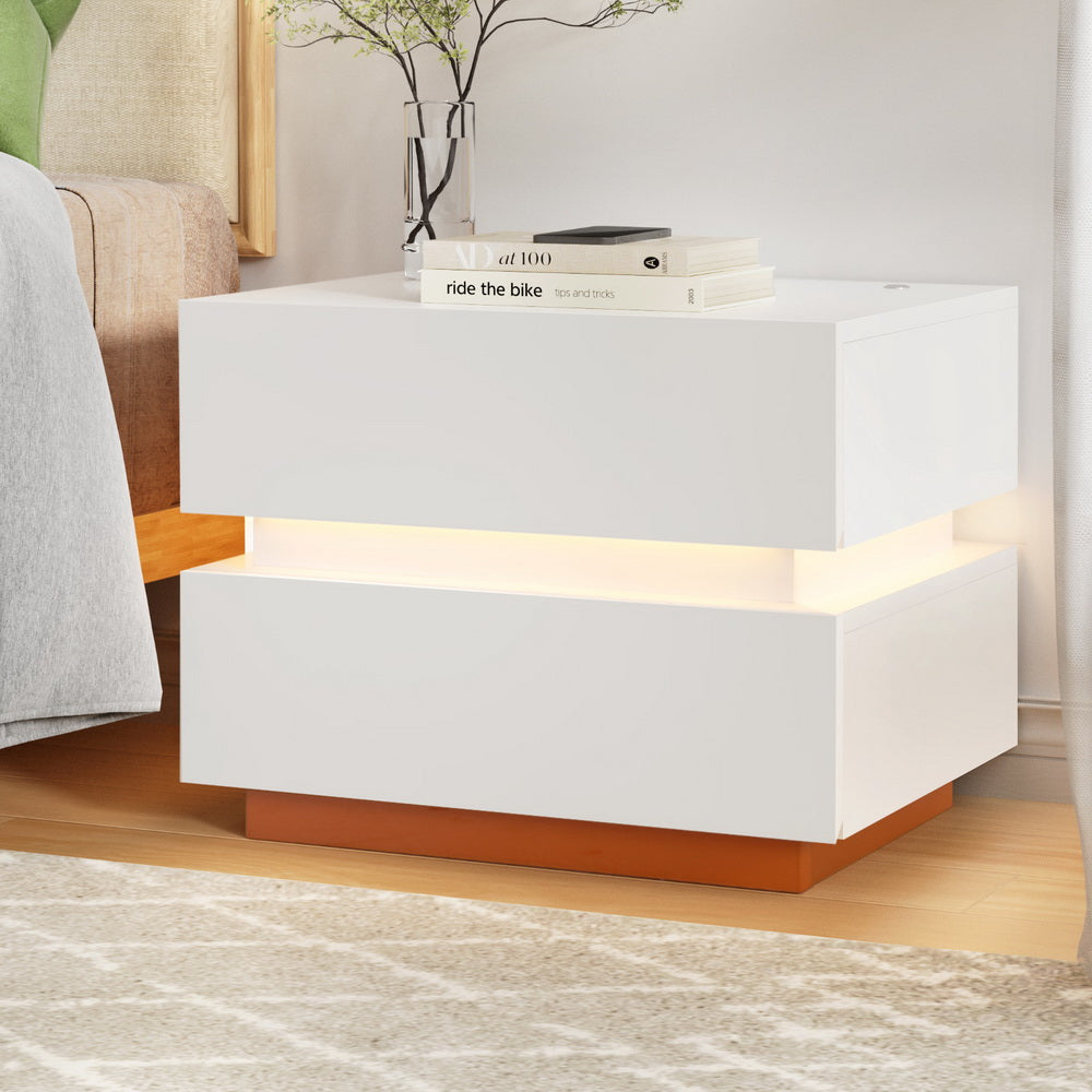 Artiss Smart Bedside Table LED Wireless Charging Ada-Furniture &gt; Bedroom &gt; Bedside Tables-PEROZ Accessories