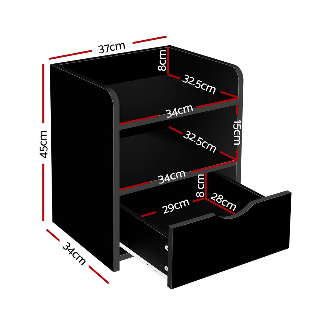Artiss 2X Bedside Table 1 Drawer with Shelf - FARA Black-Furniture &gt; Bedroom &gt; Bedside Tables-PEROZ Accessories