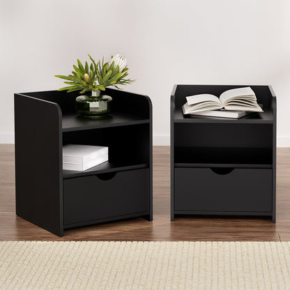 Artiss 2X Bedside Table 1 Drawer with Shelf - FARA Black-Furniture &gt; Bedroom &gt; Bedside Tables-PEROZ Accessories