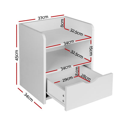 Artiss 2X Bedside Table 1 Drawer with Shelf - FARA White-Furniture &gt; Bedroom &gt; Bedside Tables-PEROZ Accessories