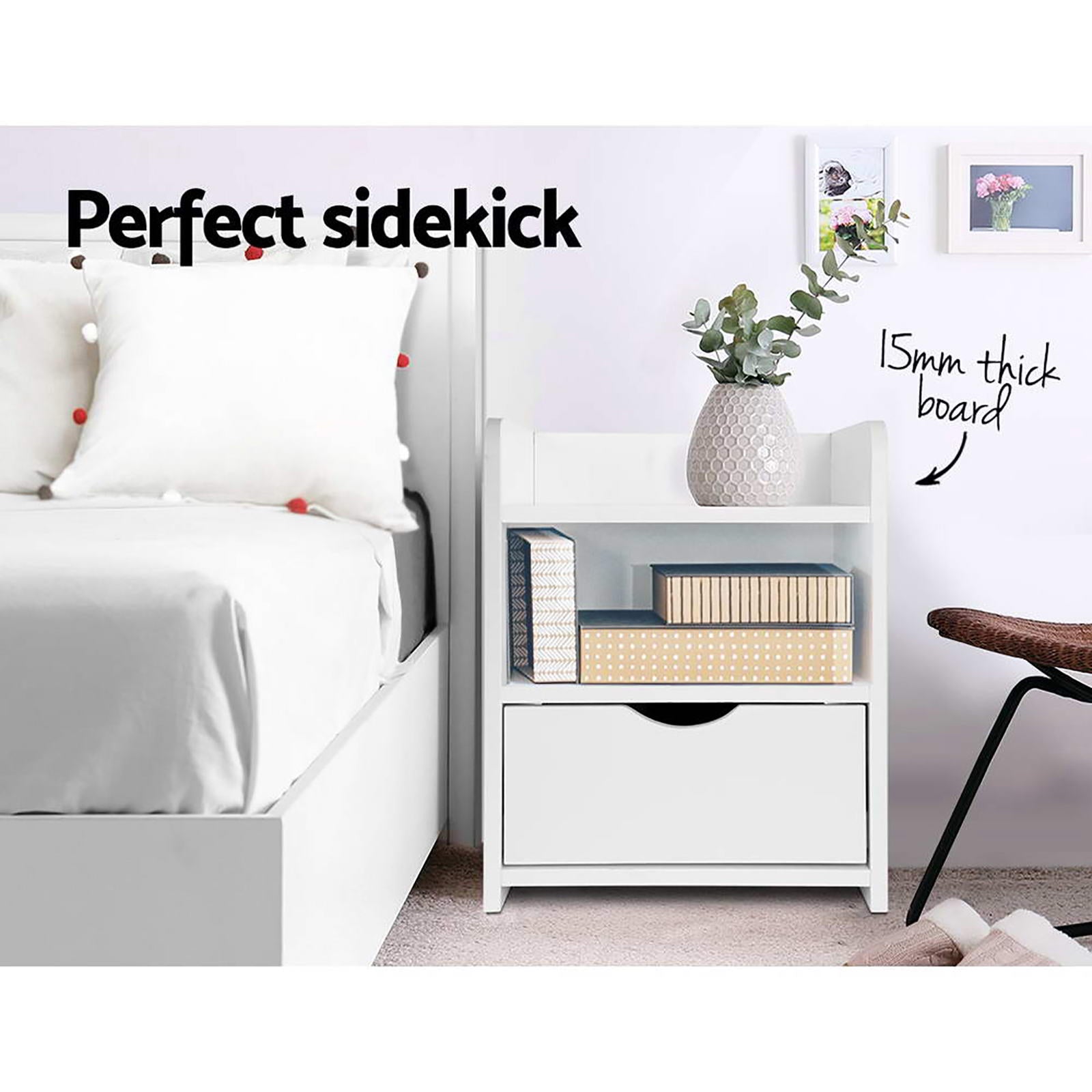 Artiss 2X Bedside Table 1 Drawer with Shelf - FARA White-Furniture &gt; Bedroom &gt; Bedside Tables-PEROZ Accessories