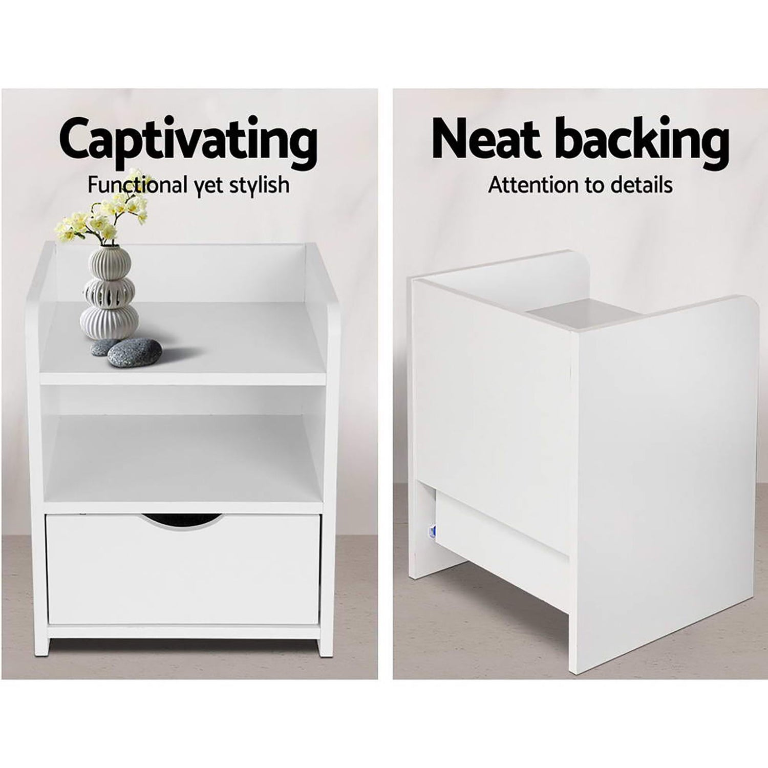 Artiss 2X Bedside Table 1 Drawer with Shelf - FARA White-Furniture &gt; Bedroom &gt; Bedside Tables-PEROZ Accessories